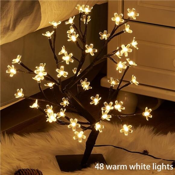17.5” Lighted Cherry Blossom Tree 48 Warm White Lights Plug in Adapter Light up - Picture 3 of 7